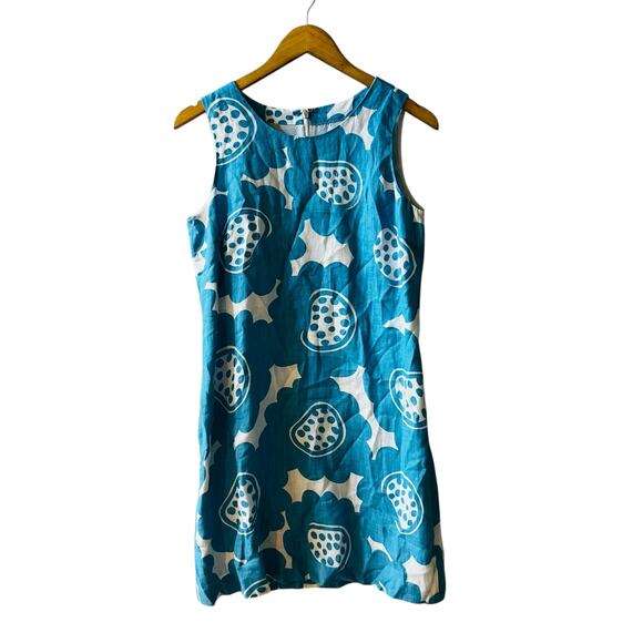 Island Company Linen Tropical Print Classic Shift Dress Size M Medium Blue - Picture 1 of 6